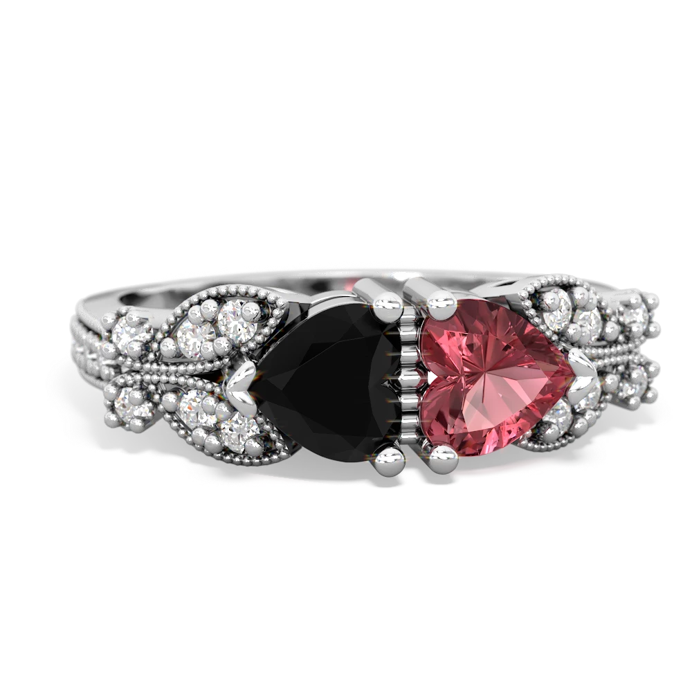 14kt Gold and Diamond Pink Tourmaline Butterfly Ring White Gold / 7