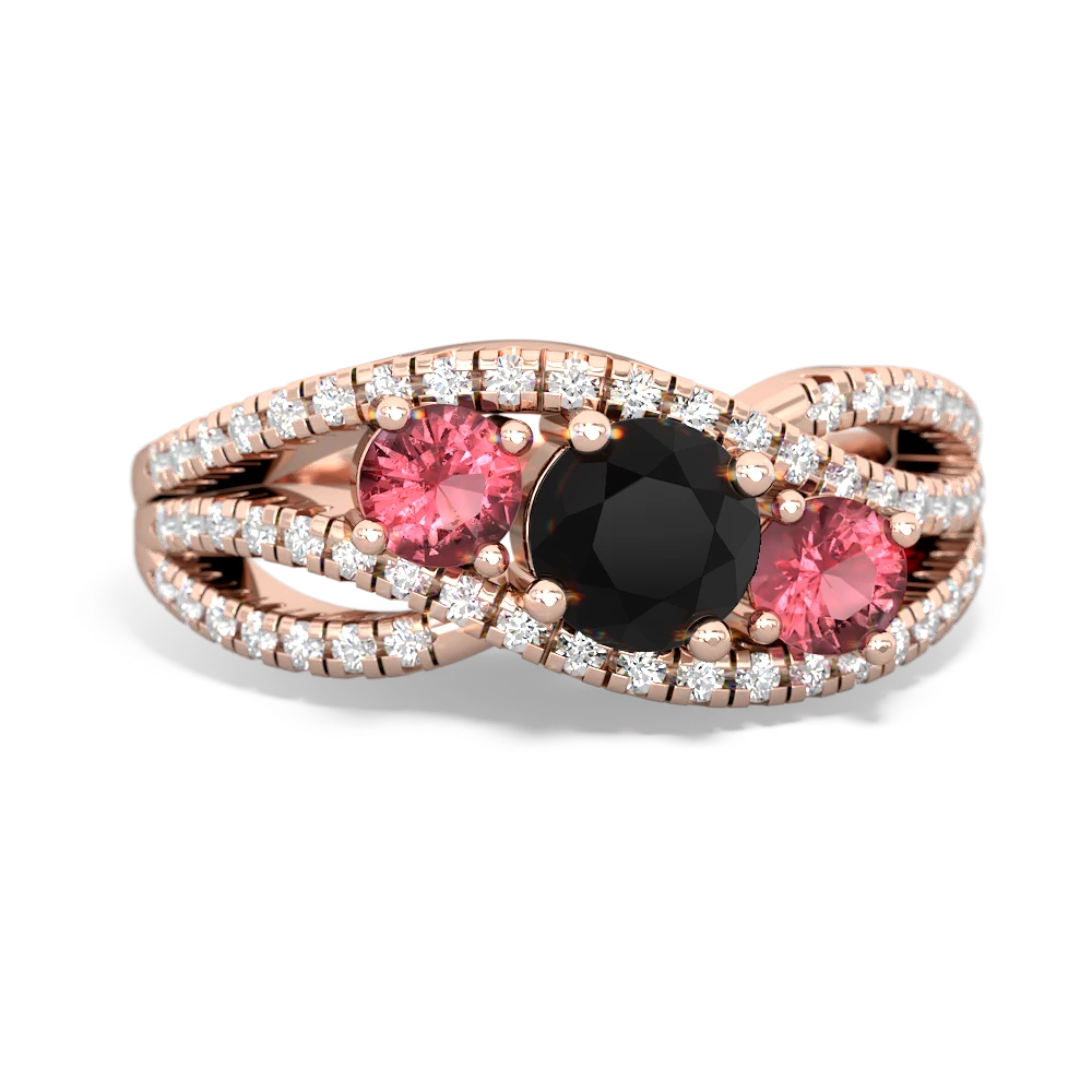 black gold rings with pink stones