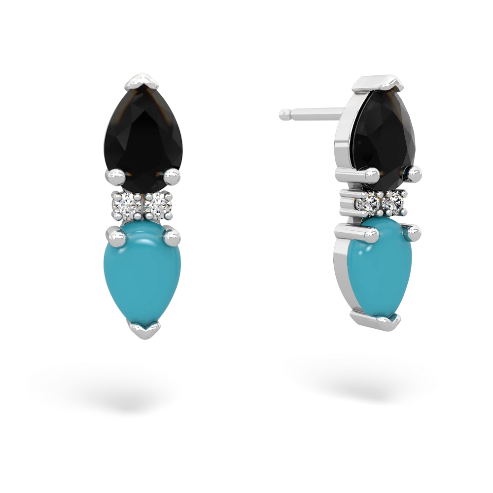 Onyx Bowtie Drop 14K White Gold earrings E0865