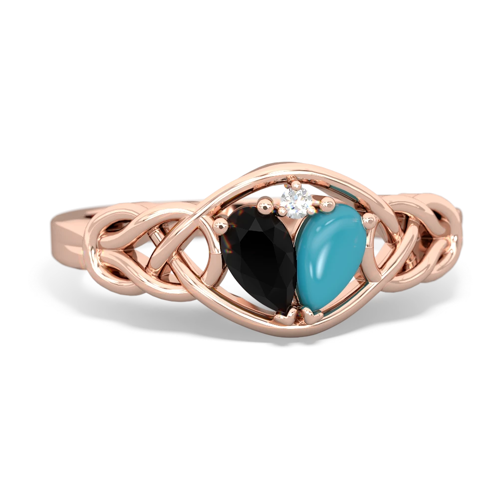 Onyx Celtic Love Knot 14K Rose Gold ring R5420