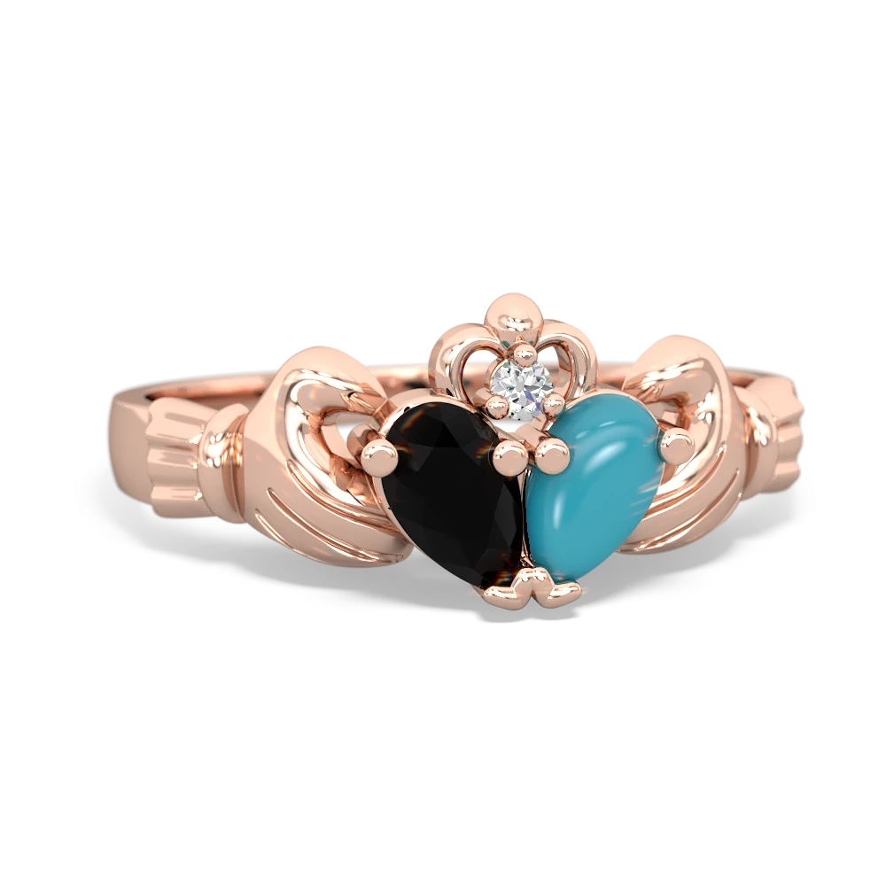 Onyx 'Our Heart' Claddagh 14K Rose Gold ring R2388