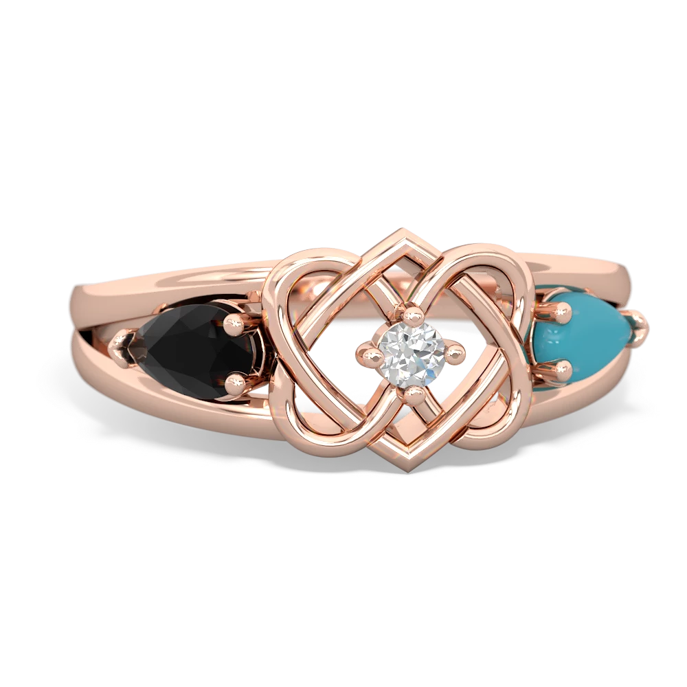 Onyx Hearts Intertwined 14K Rose Gold ring R5880