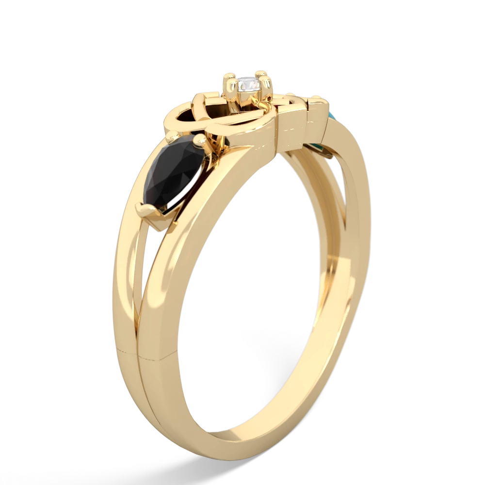 Onyx Hearts Intertwined 14K Yellow Gold ring R5880