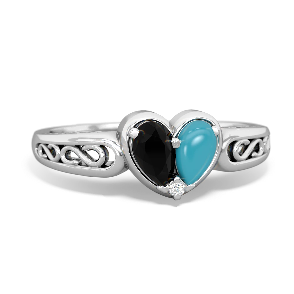 Onyx Filligree 'One Heart' 14K White Gold ring R5070