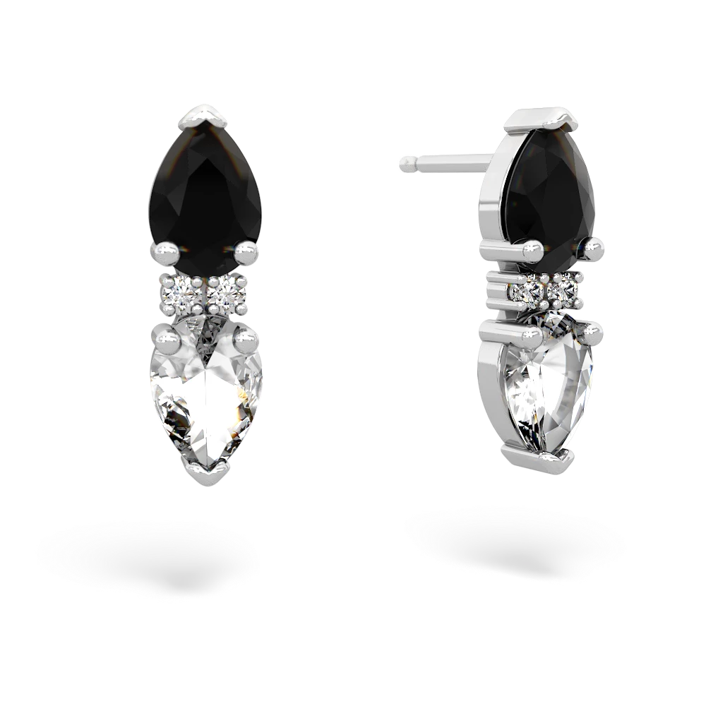 Onyx Bowtie Drop 14K White Gold earrings E0865