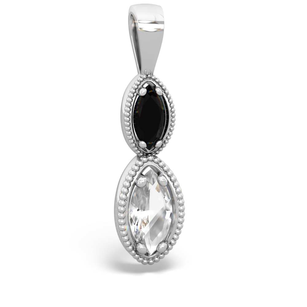 Onyx Antique-Style Halo 14K White Gold pendant P5700