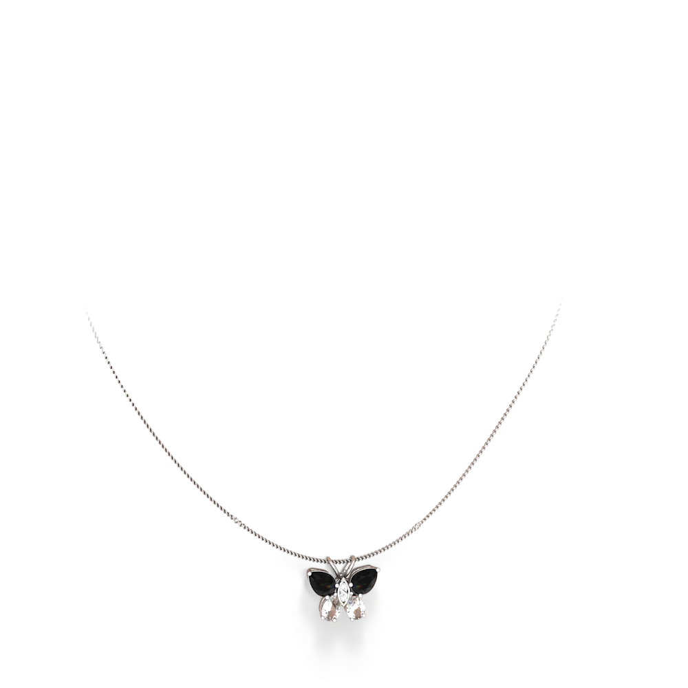 Onyx Butterfly 14K White Gold pendant P2215