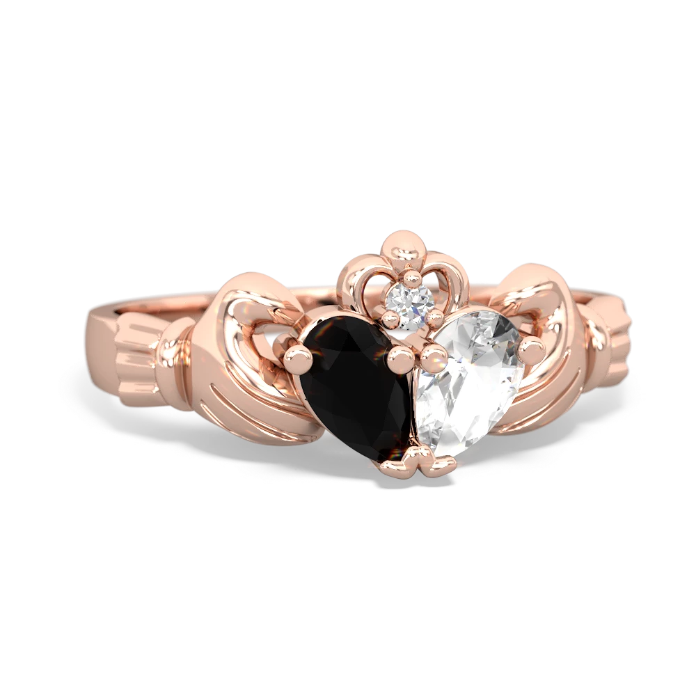 Onyx 'Our Heart' Claddagh 14K Rose Gold ring R2388