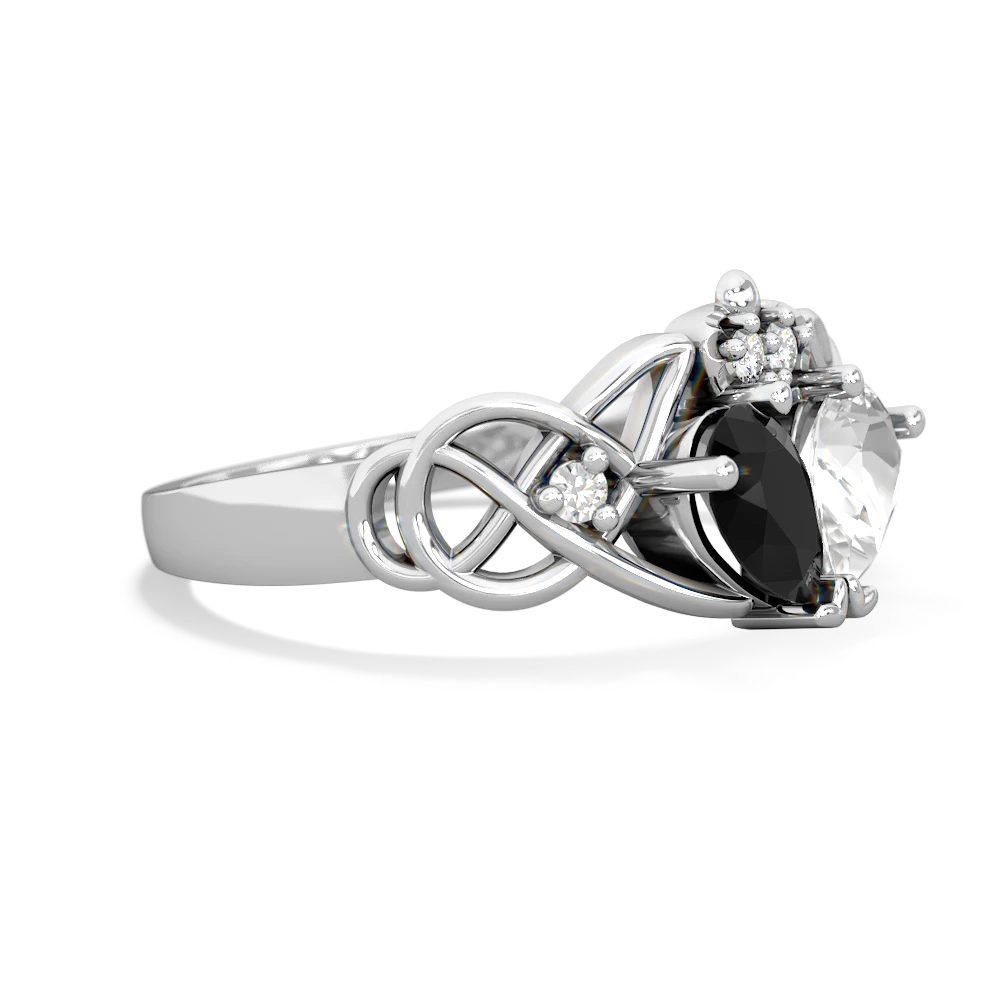 Onyx 'One Heart' Celtic Knot Claddagh 14K White Gold ring R5322