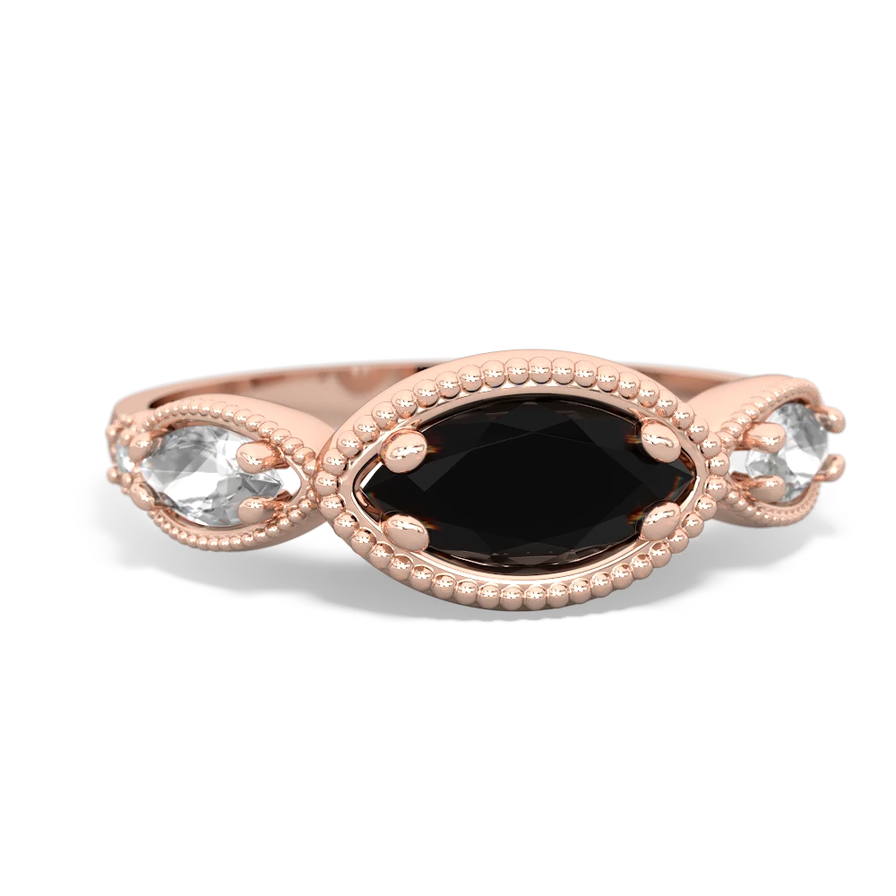 Onyx Milgrain Marquise 14K Rose Gold ring R5700