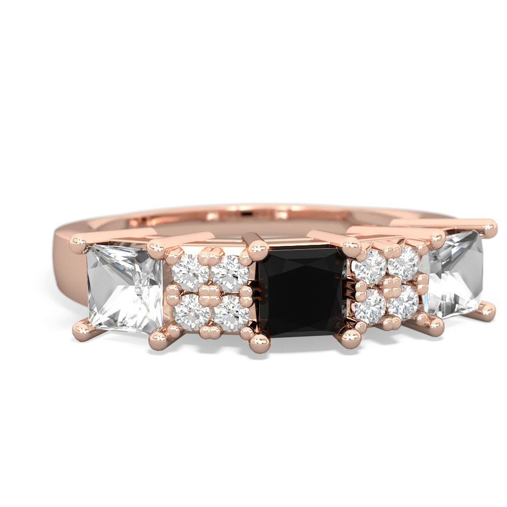 Onyx Three Stone Diamond Cluster 14K Rose Gold ring R2592