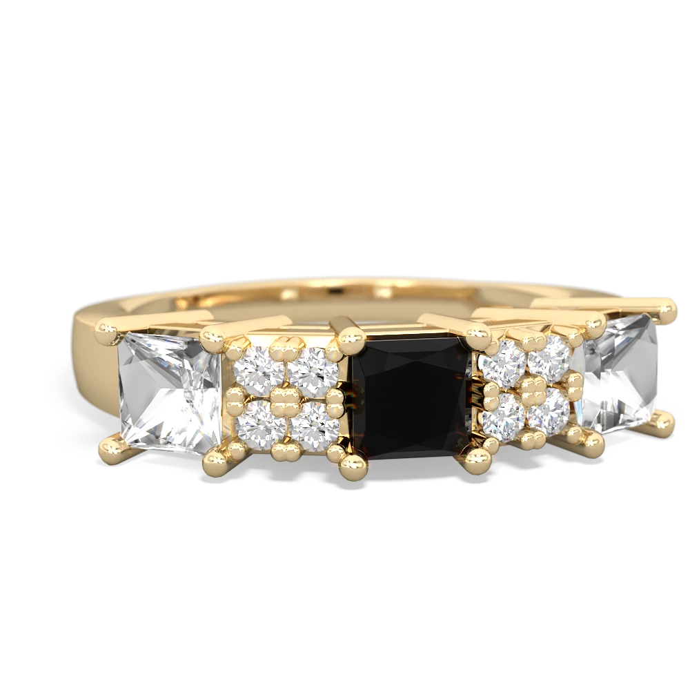 Onyx Three Stone Diamond Cluster 14K Yellow Gold ring R2592