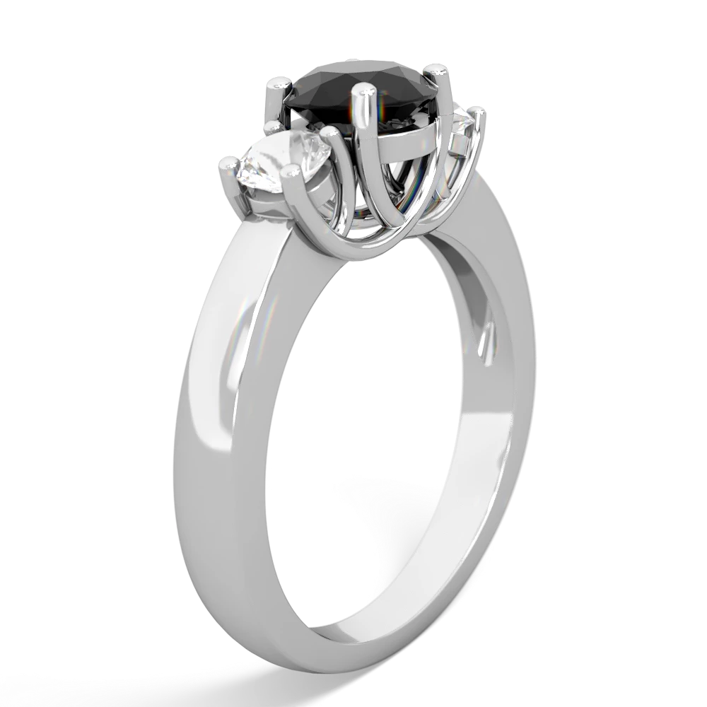 Onyx Three Stone Round Trellis 14K White Gold ring R4018