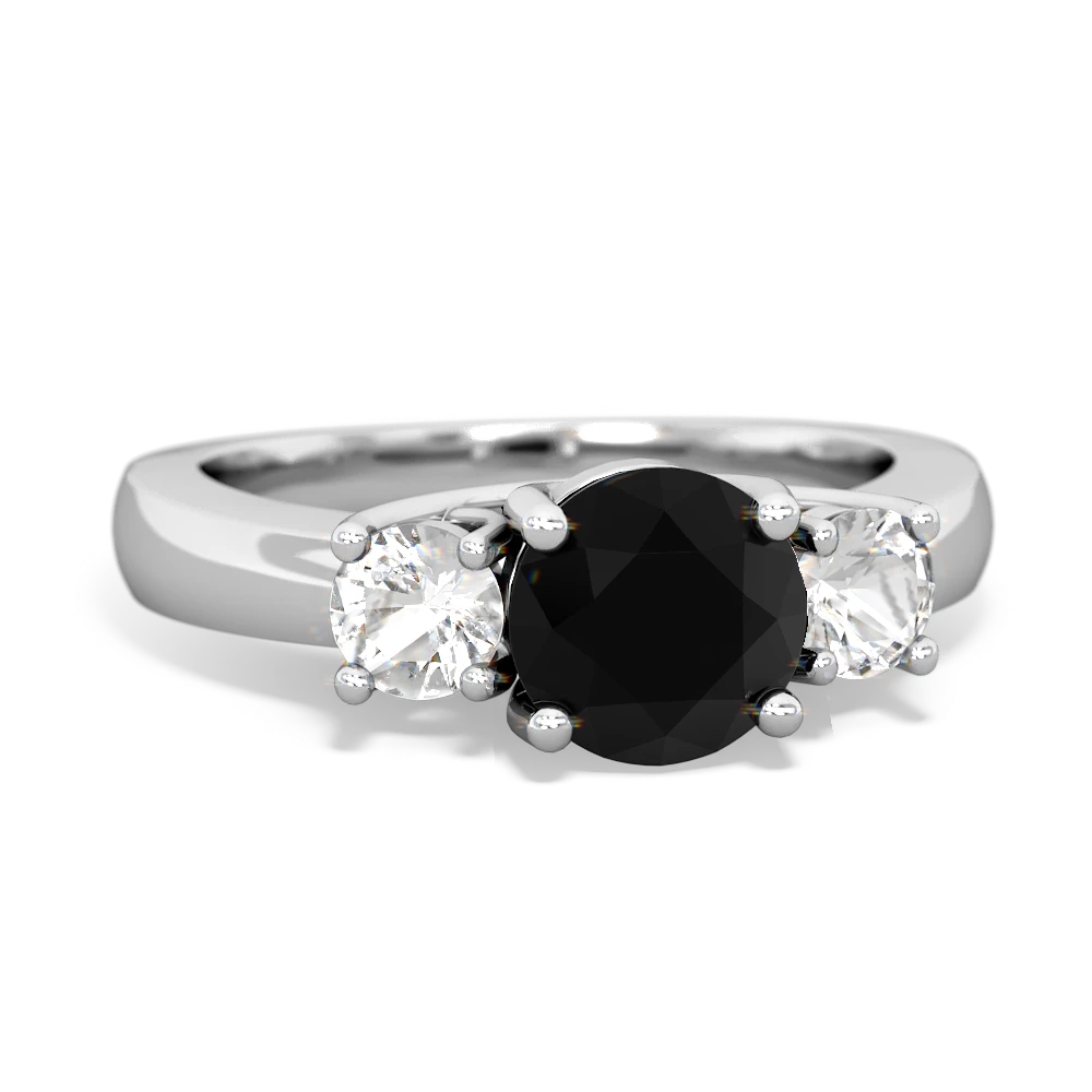 Onyx Three Stone Round Trellis 14K White Gold ring R4018