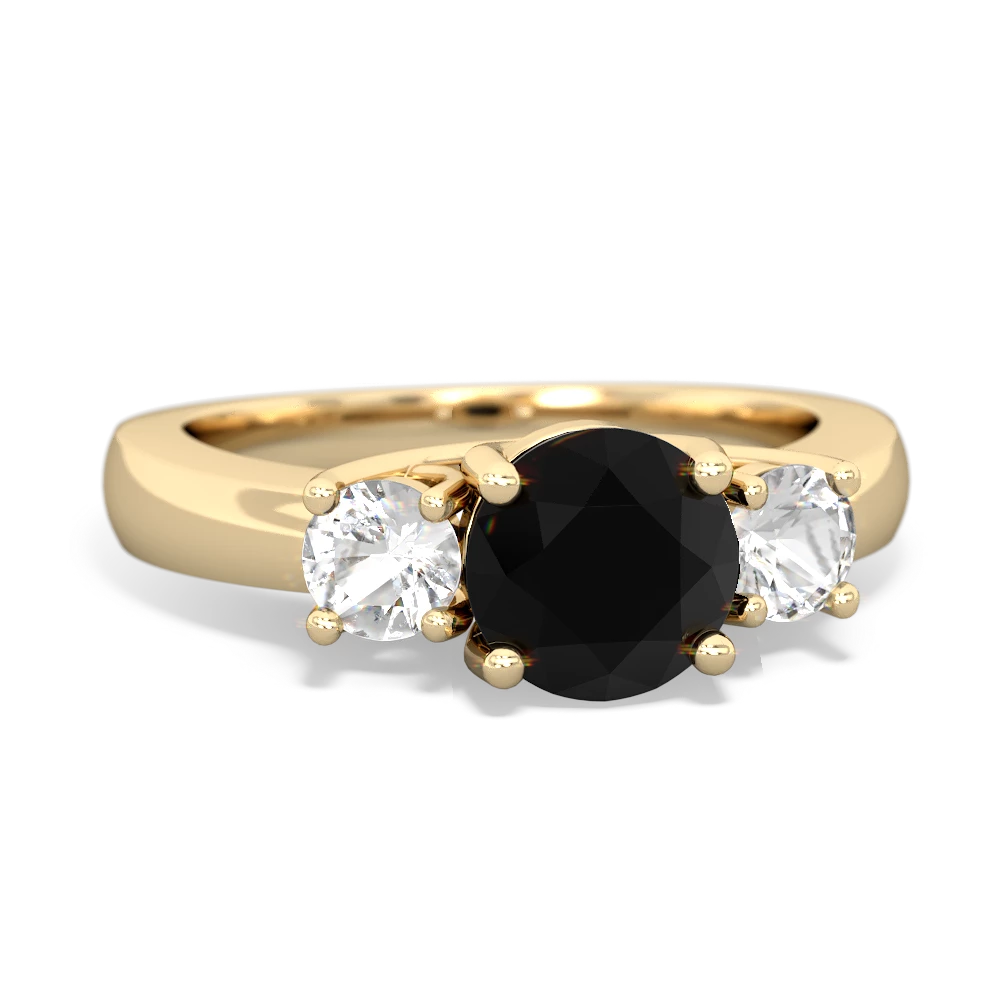 Onyx Three Stone Round Trellis 14K Yellow Gold ring R4018