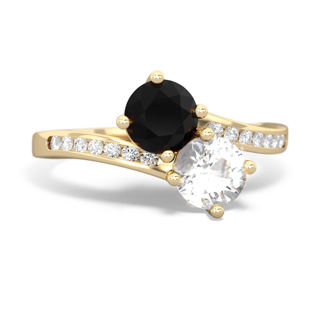 Onyx Channel Set Two Stone 14K Yellow Gold ring R5303