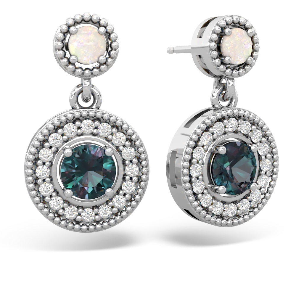 Opal Halo Dangle 14K White Gold earrings E5319