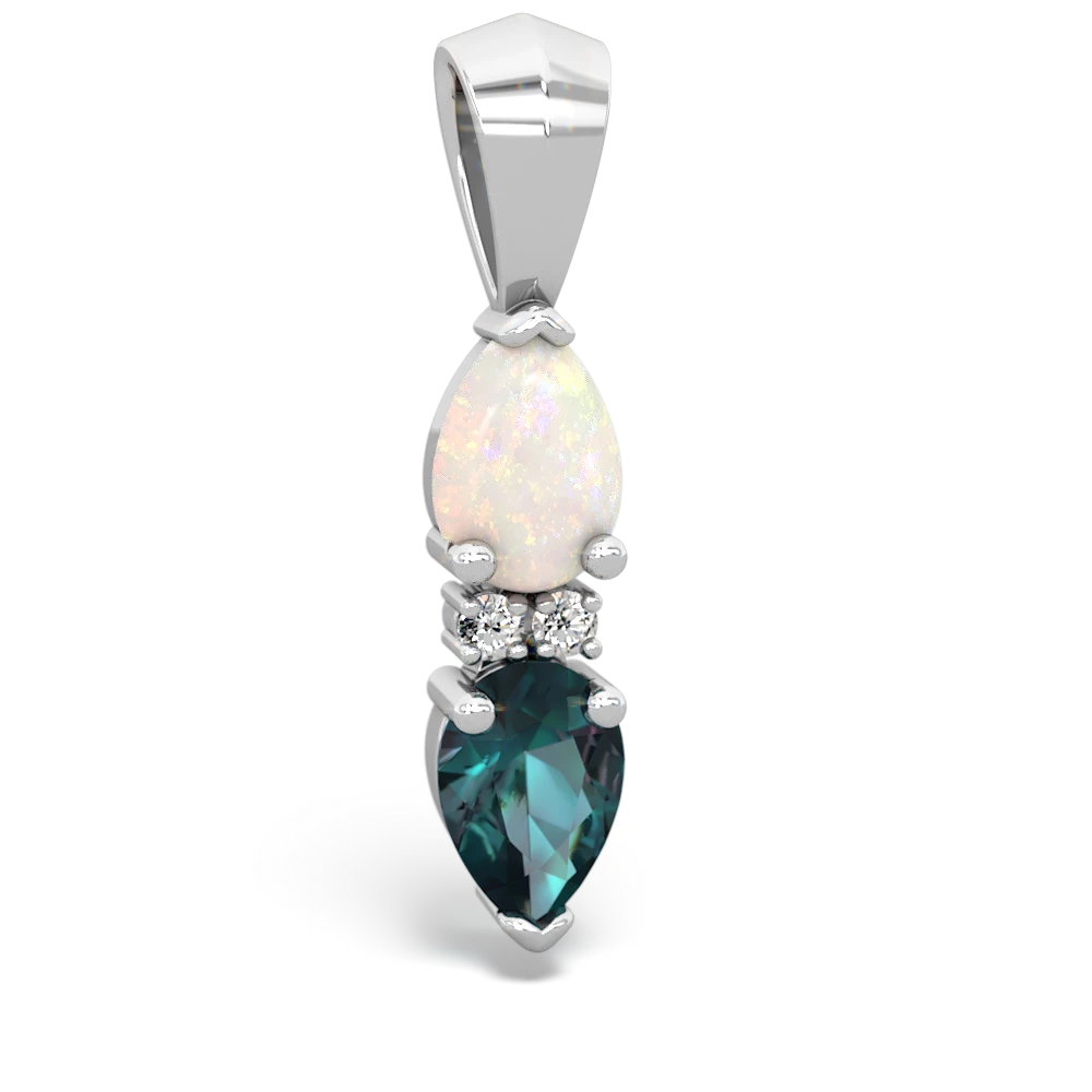 Opal Bowtie Drop 14K White Gold pendant P0865