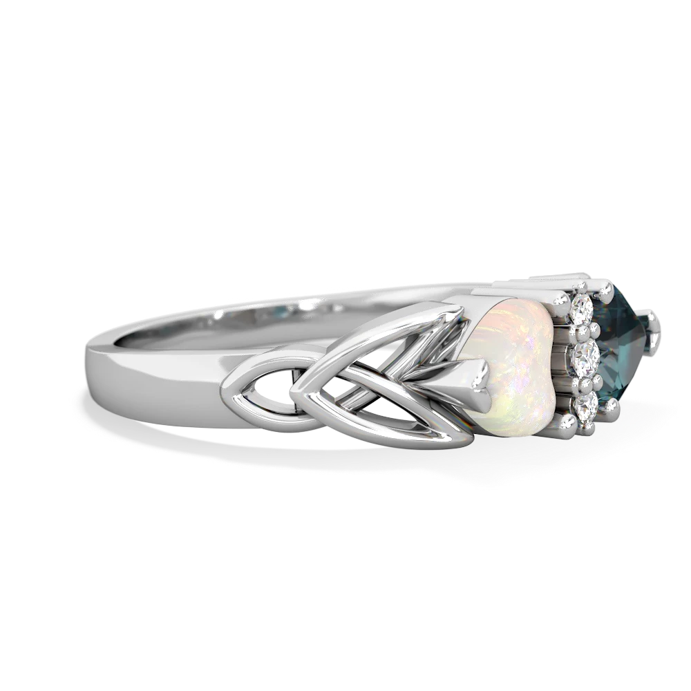 Opal Celtic Knot Double Heart 14K White Gold ring R5040