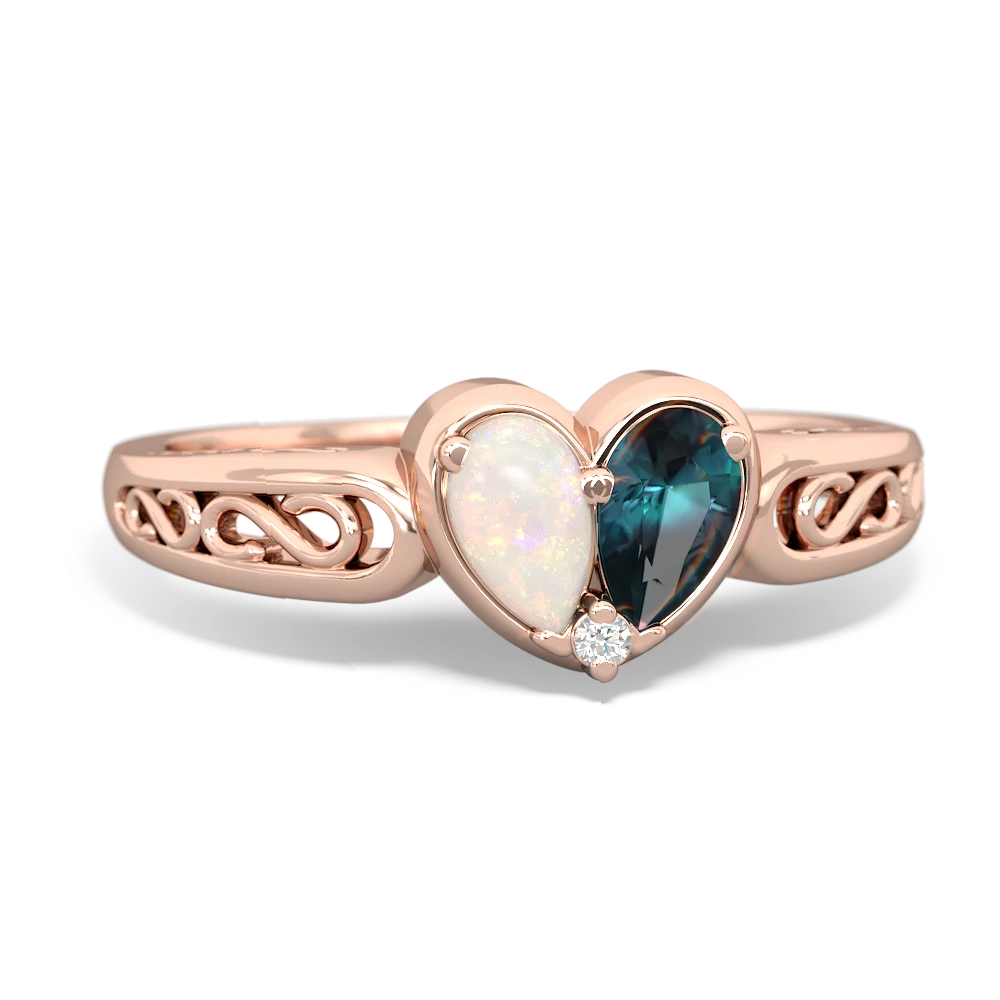 Opal Filligree 'One Heart' 14K Rose Gold ring R5070