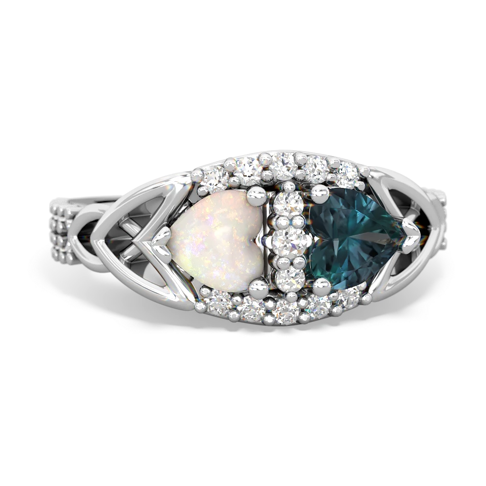 Opal Sparkling Celtic Knot 14K White Gold ring R2645