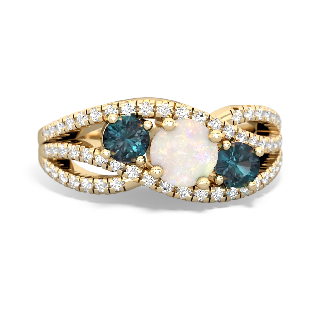 Opal Three Stone Aurora 14K Yellow Gold ring R3080