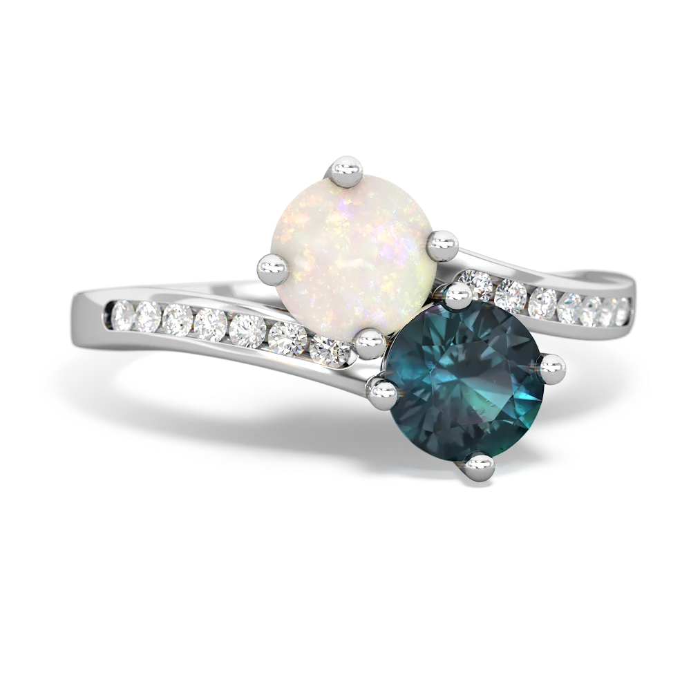 Opal Channel Set Two Stone 14K White Gold ring R5303