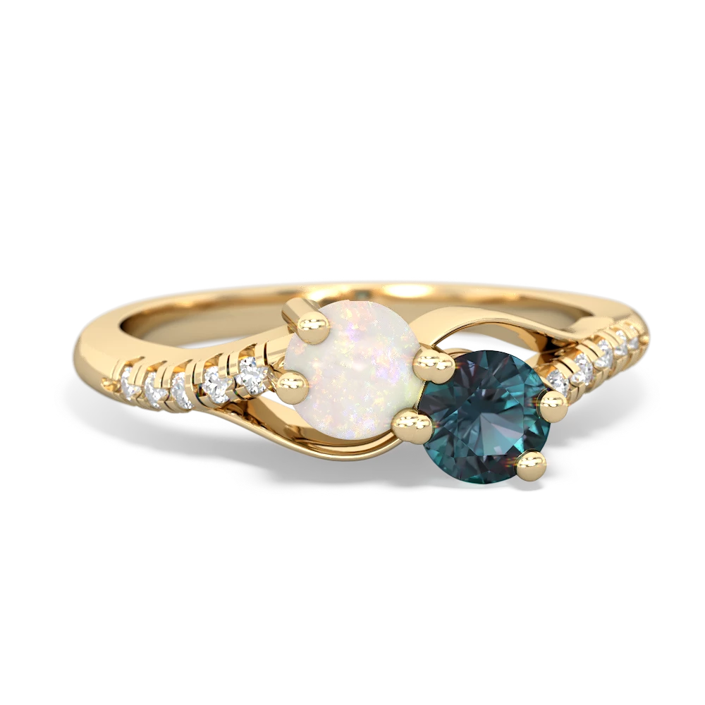 Opal Infinity Pave Two Stone 14K Yellow Gold ring R5285