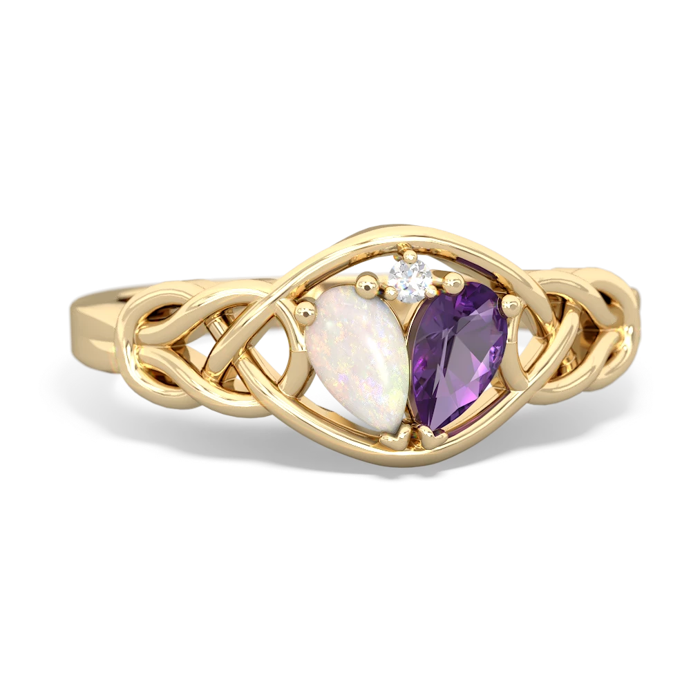 Opal Celtic Love Knot 14K Yellow Gold ring R5420