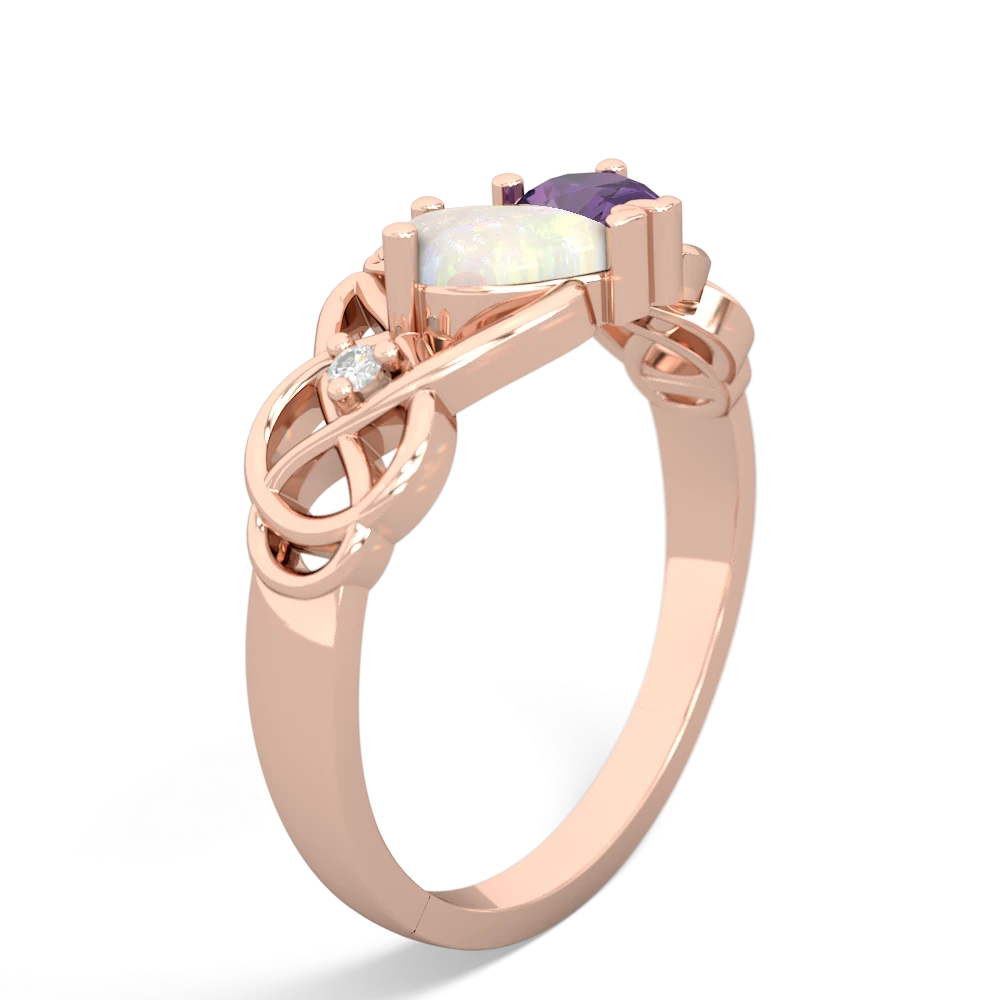 Opal 'One Heart' Celtic Knot Claddagh 14K Rose Gold ring R5322