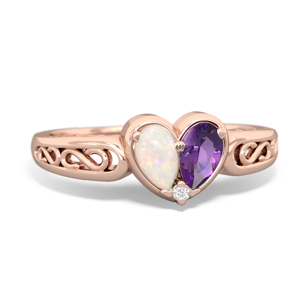 Opal Filligree 'One Heart' 14K Rose Gold ring R5070