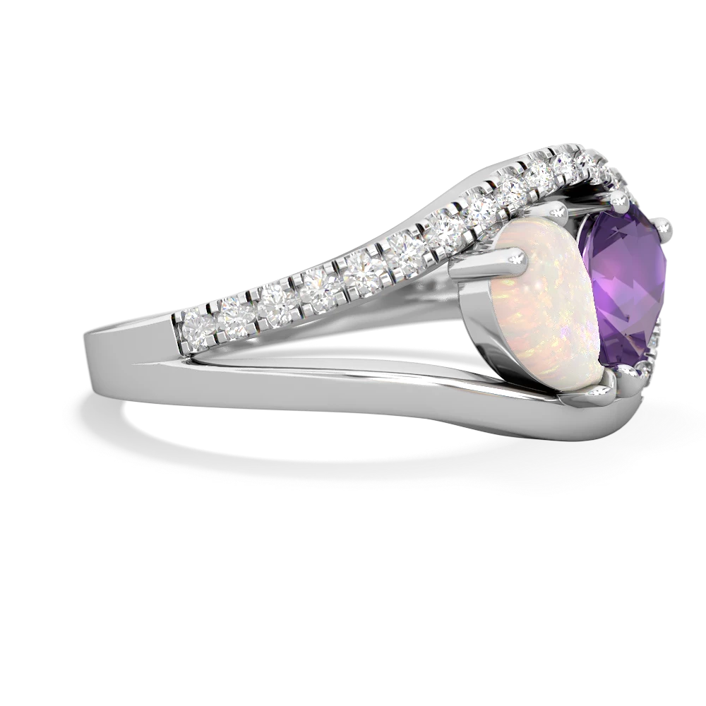 Opal Nestled Heart Keepsake 14K White Gold ring R5650