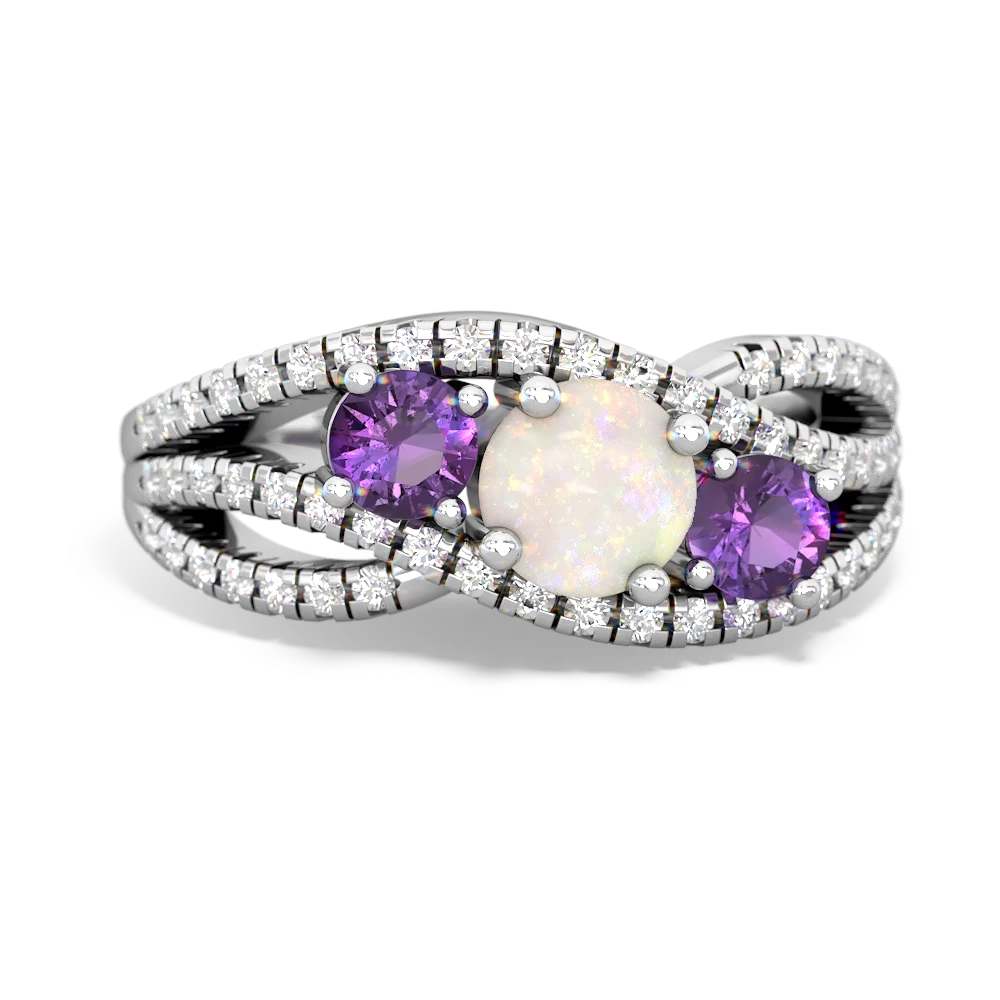 Opal Three Stone Aurora 14K White Gold ring R3080