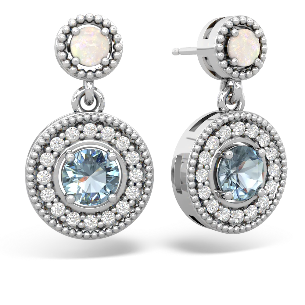 Opal Halo Dangle 14K White Gold earrings E5319