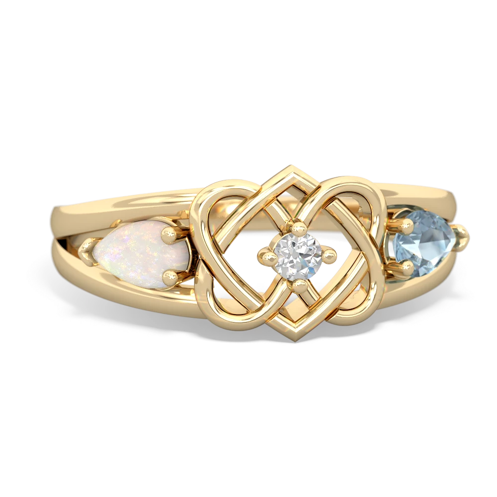 Opal Hearts Intertwined 14K Yellow Gold ring R5880