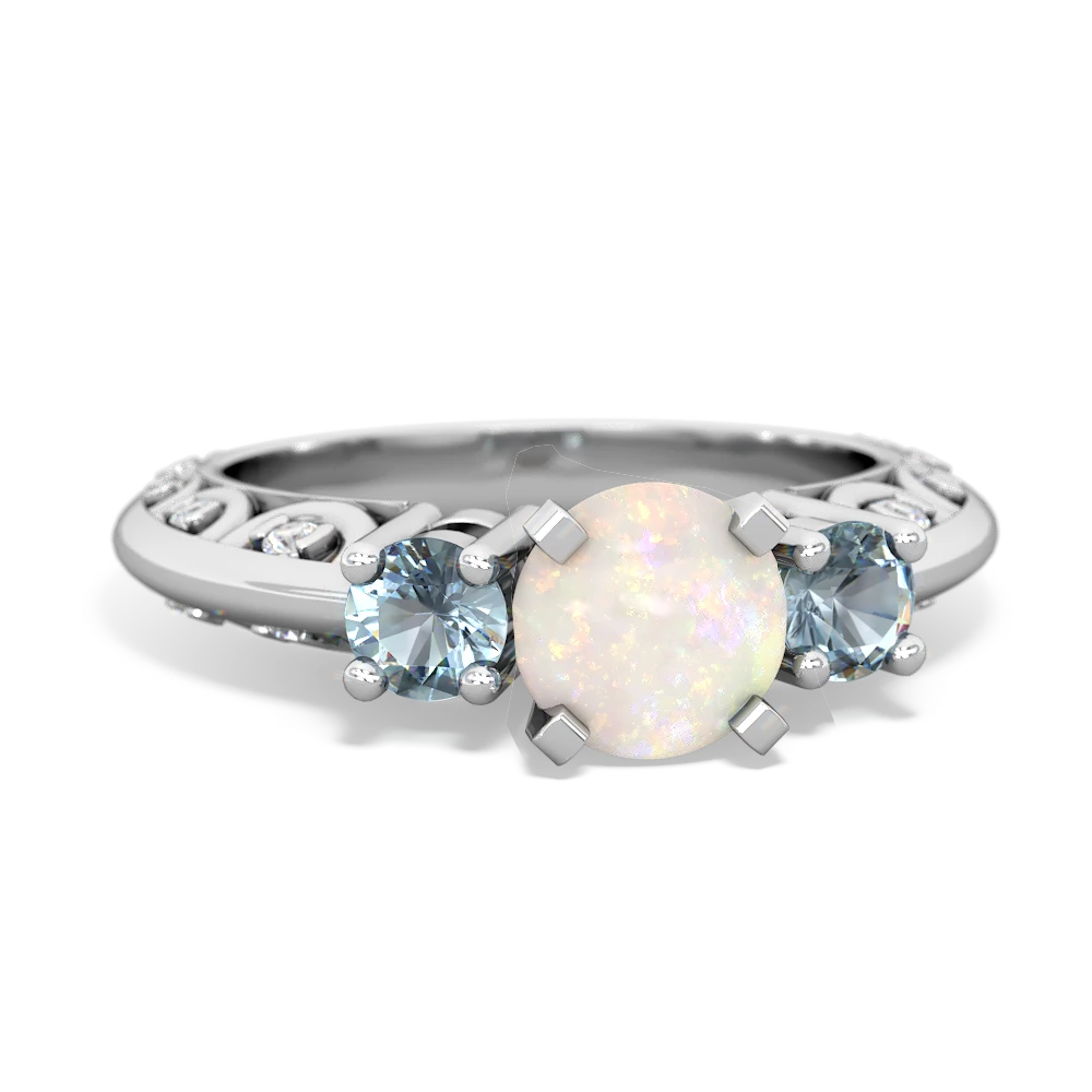 Opal Art Deco Eternal Embrace Engagement 14K White Gold ring C2003