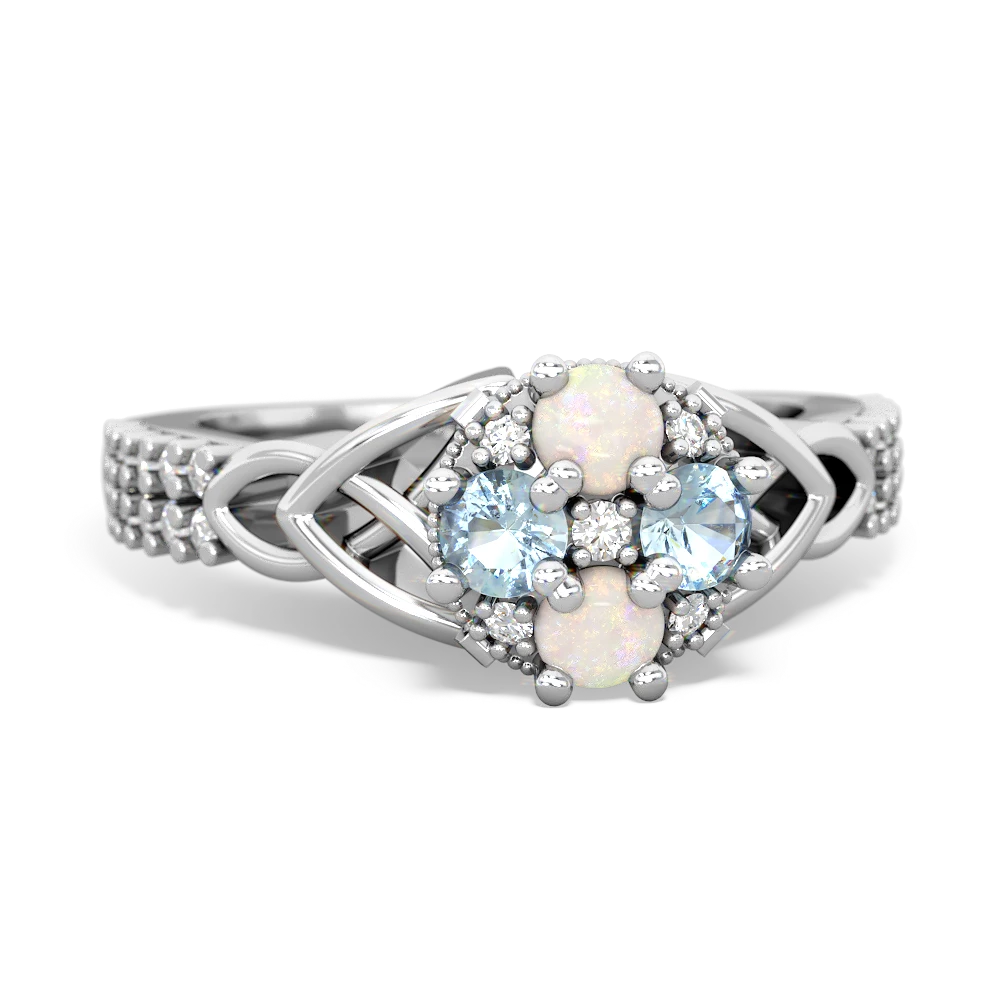 Opal Celtic Knot Cluster Engagement 14K White Gold ring R26443RD