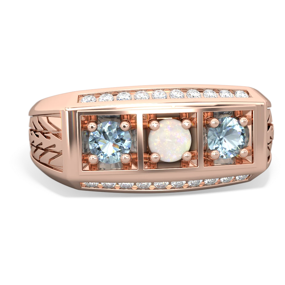 Opal Three Stone Tire Tread Men's 14K Rose Gold ring R0520