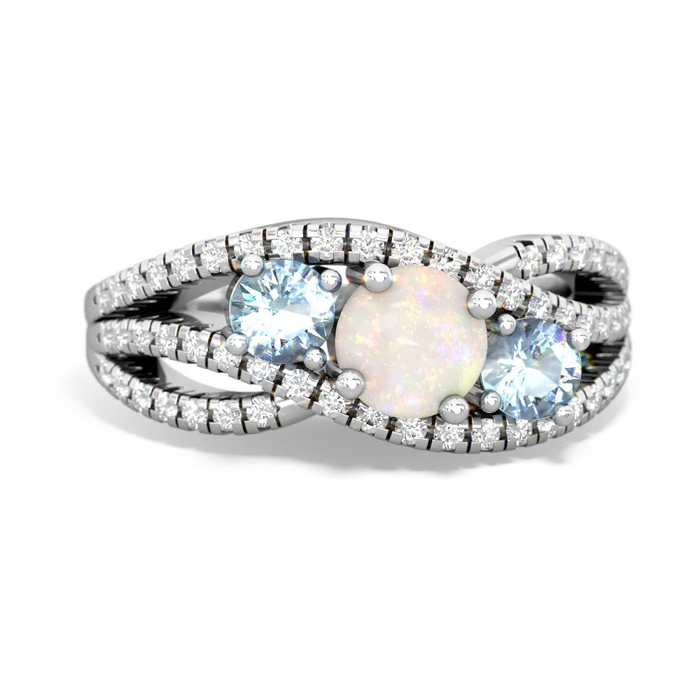 Opal Three Stone Aurora 14K White Gold ring R3080