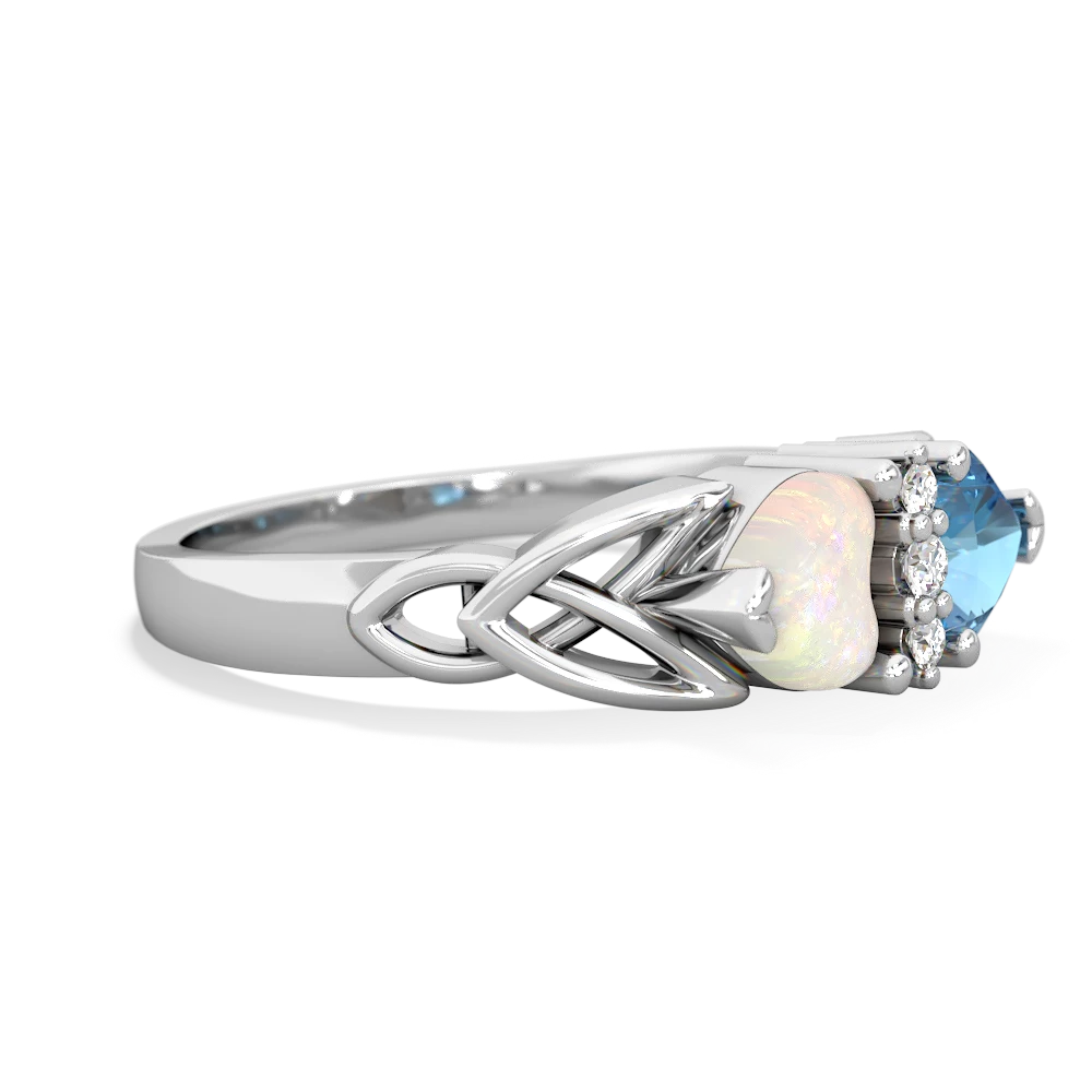 Opal Celtic Knot Double Heart 14K White Gold ring R5040