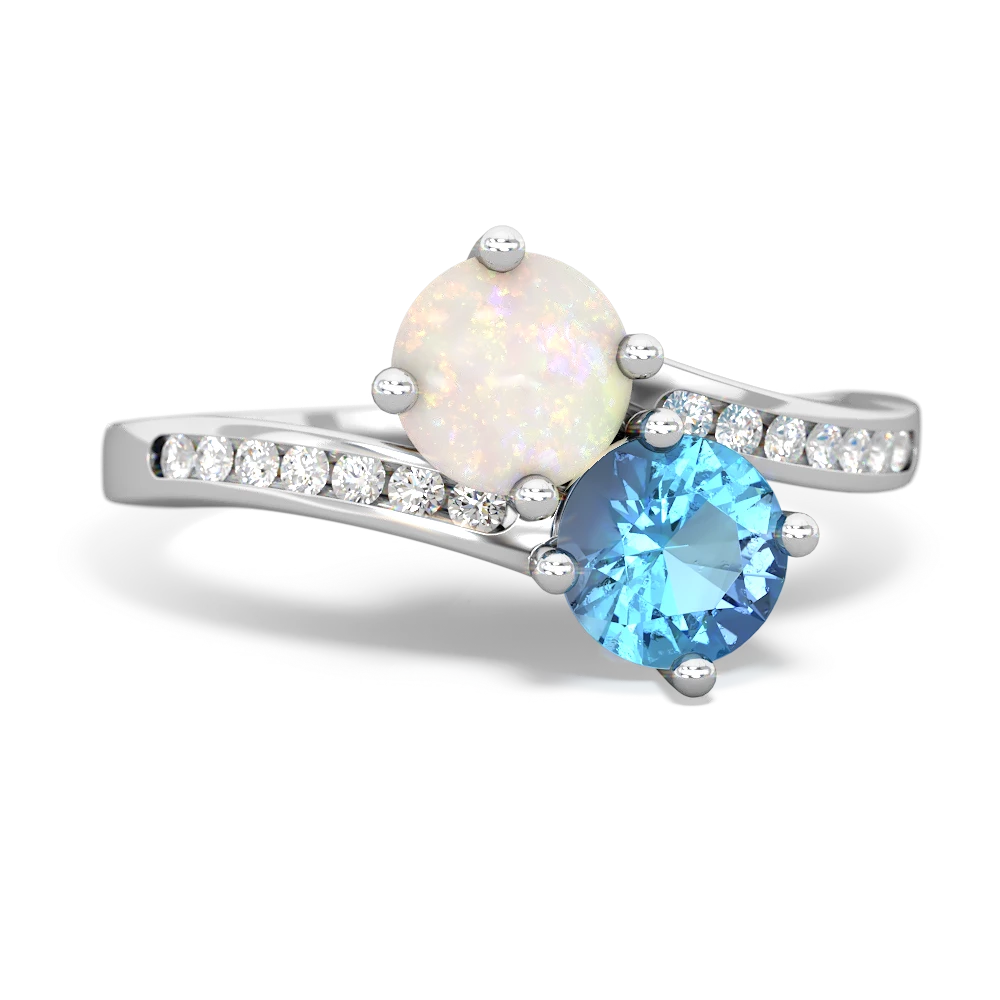 Opal Channel Set Two Stone 14K White Gold ring R5303