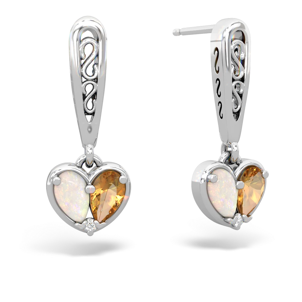 Opal Filligree Heart 14K White Gold earrings E5070