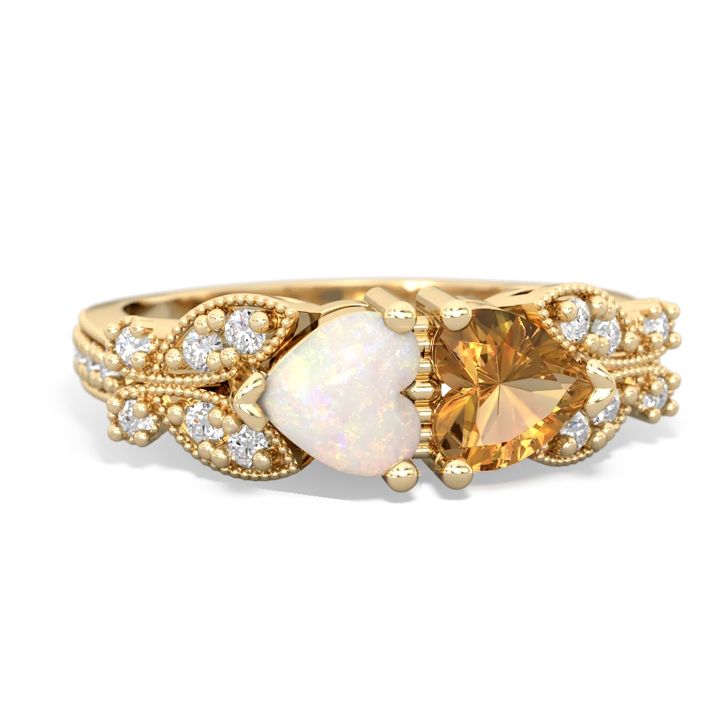 Opal Diamond Butterflies 14K Yellow Gold ring R5601