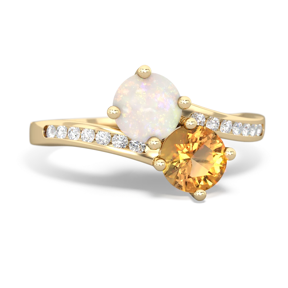 Opal Channel Set Two Stone 14K Yellow Gold ring R5303