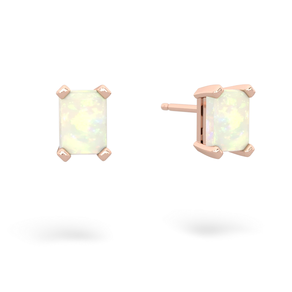 Opal 6X4mm Emerald-Cut Stud 14K Rose Gold earrings E1855