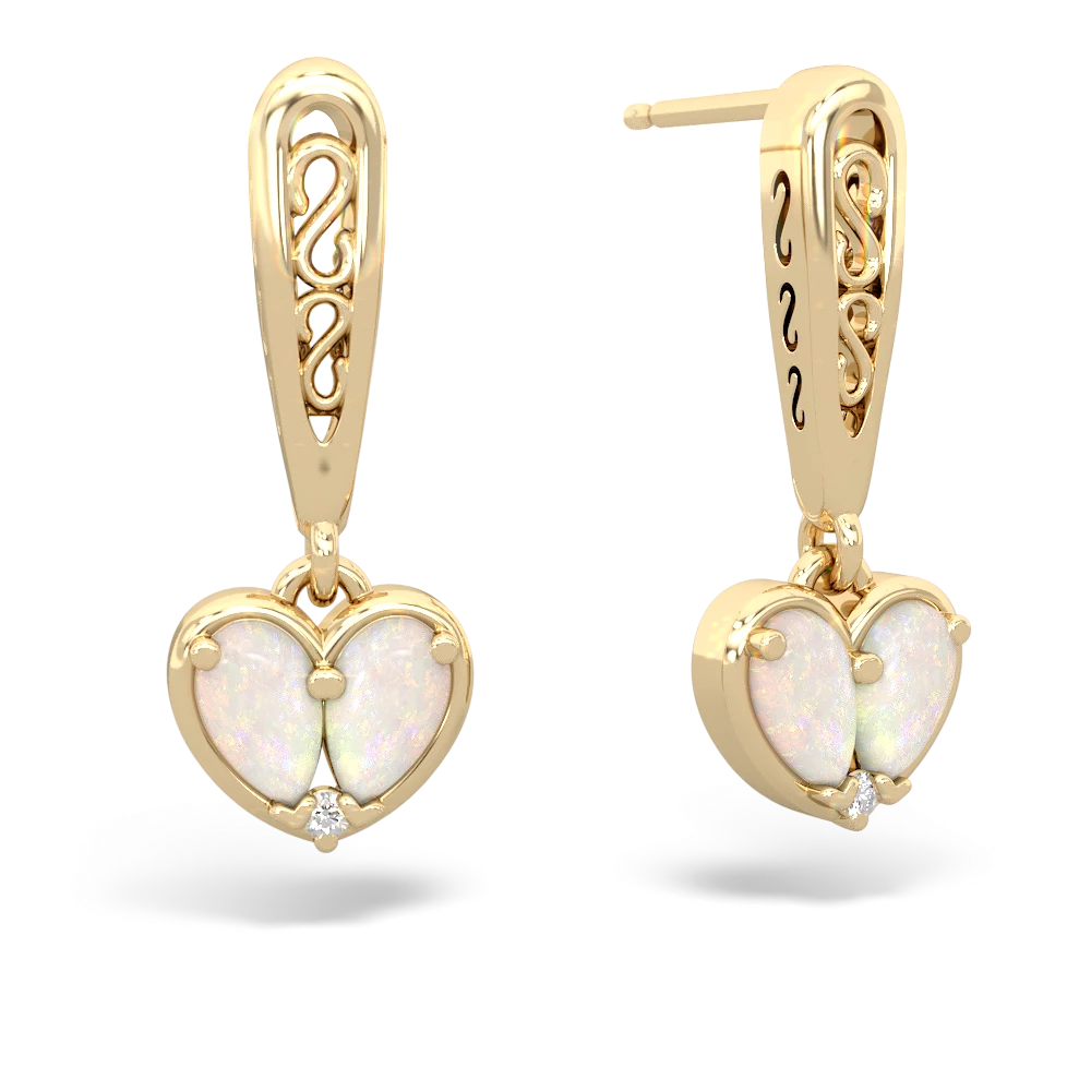 Opal Filligree Heart 14K Yellow Gold earrings E5070