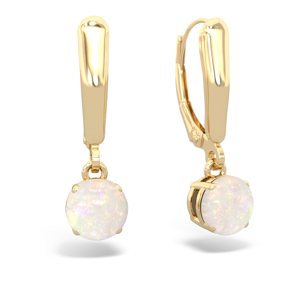 Opal 6mm Round Lever Back earrings - 14K Yellow Gold |JewelsForMe