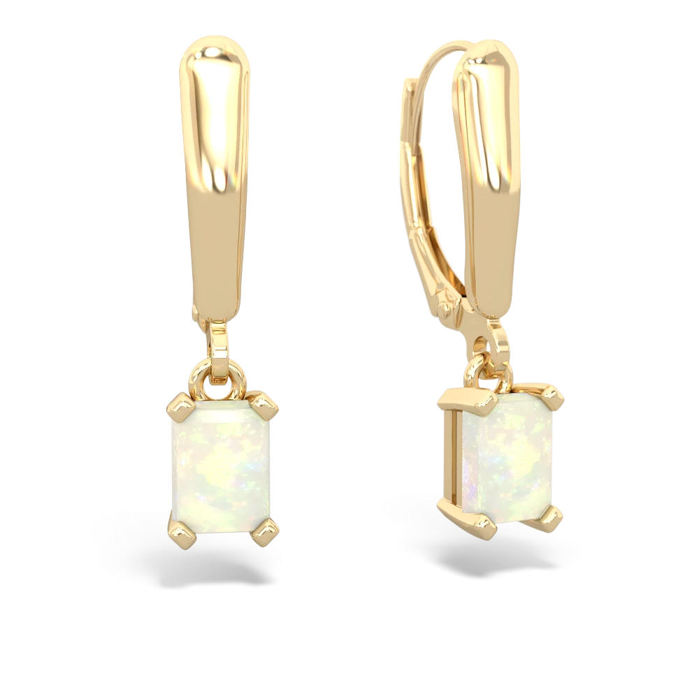 Opal 6X4mm Emerald-Cut Lever Back 14K Yellow Gold earrings E2855