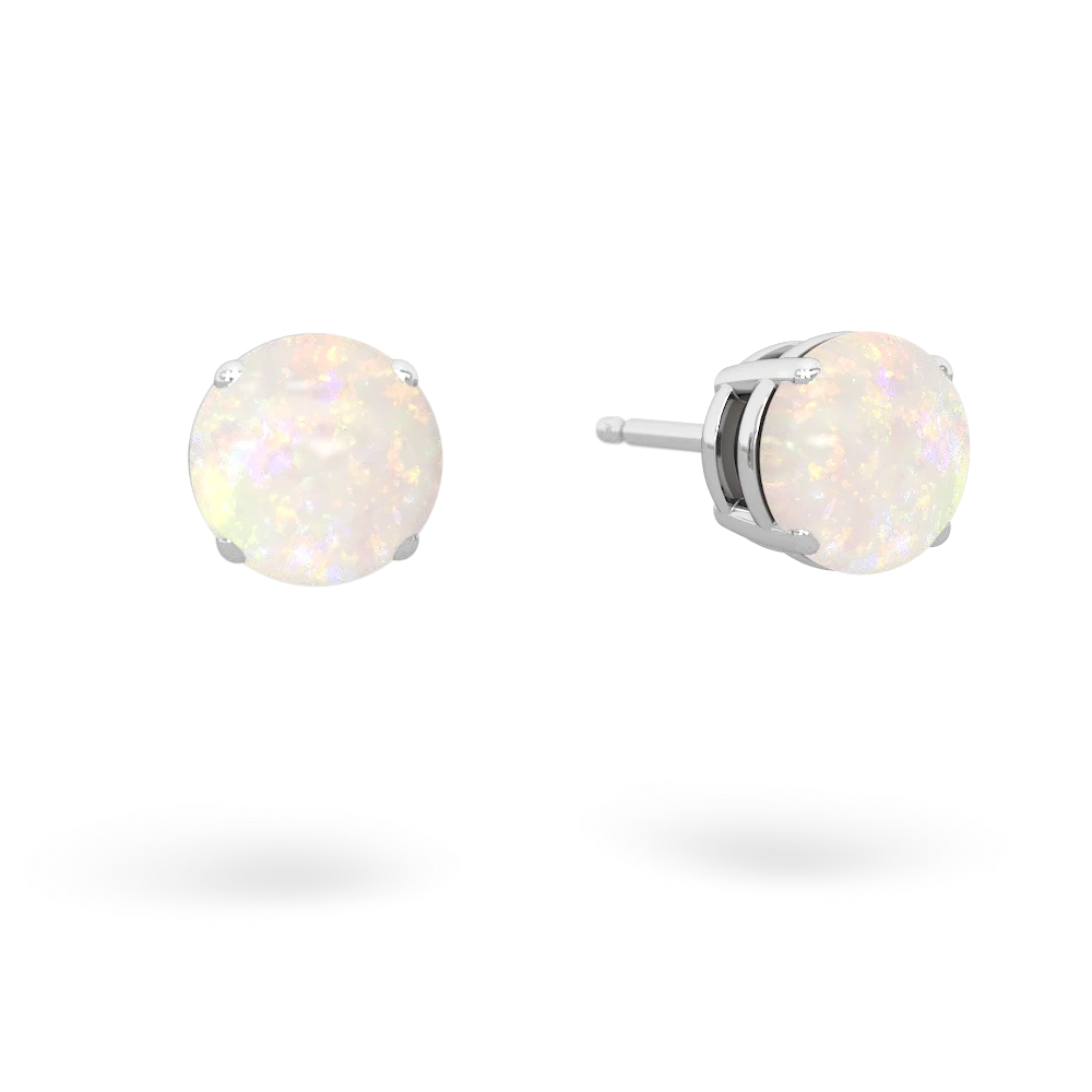 Opal 6Mm Round Stud 14K White Gold earrings E1786