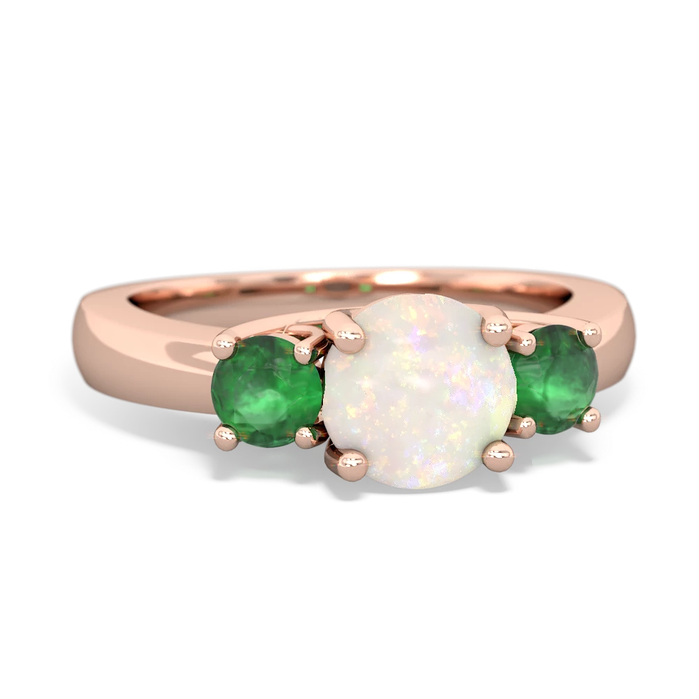 Opal Three Stone Round Trellis 14K Rose Gold ring R4018